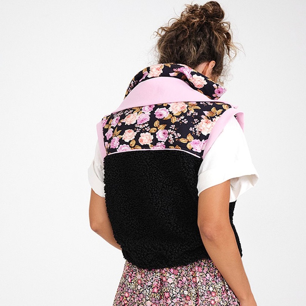 For Love and Lemons Pink Black Floral Puffer Vest - Picture 4 of 5